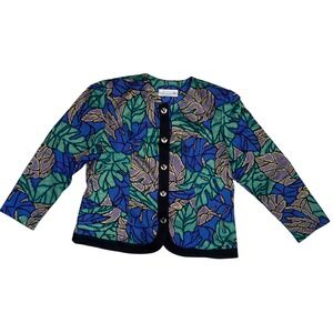 VTG Pablo Collection Sweater Cardigan Purple Gold Button Up USA Womens 16 Petite